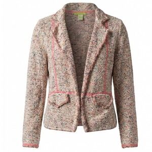 Sigrid Olsen Pink Tweed Knit Blazer Cardigan Womens Large Cottagecore Cottage